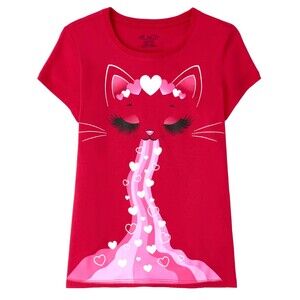 The Children’s Place Girls Valentine's Day Cat Graphic Tee Classic Red Size XL